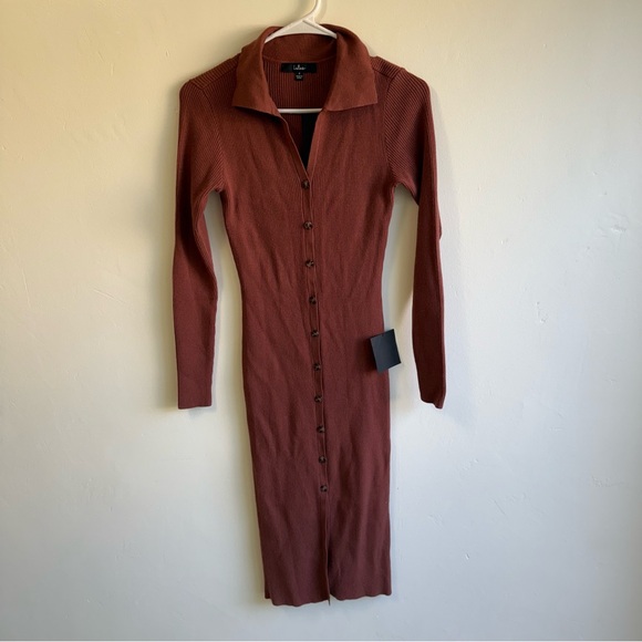 NWT Lulus Daily Favorite Rust Brown Long Sleeve Midi Dress size Small - Picture 2 of 7